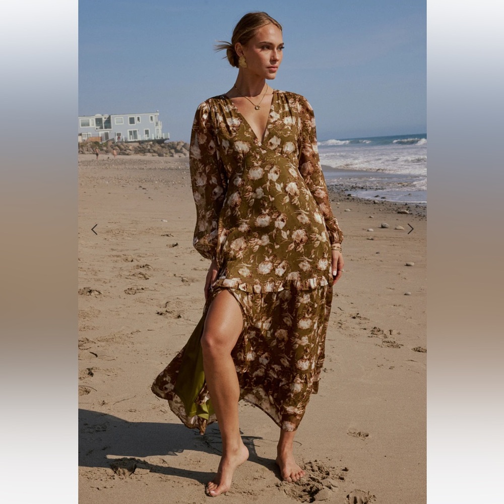 NWT Bohme Olive Auna Floral Maxi Dress